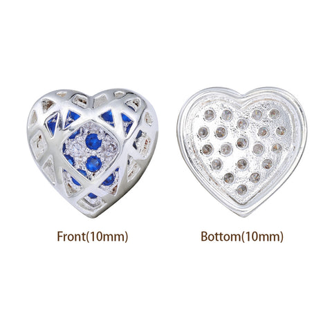 Heart Shape Silver Plated High-Quality Sew-on Alloy Charms Inlaid Cubic Zirconia
