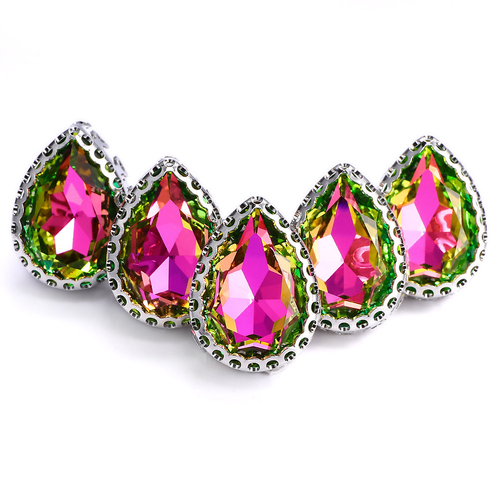 Vitrail Rose Drop Shape High-Quality Glass Sew-on Nest Hollow Claw Rhinestones WholesaleRhinestone
