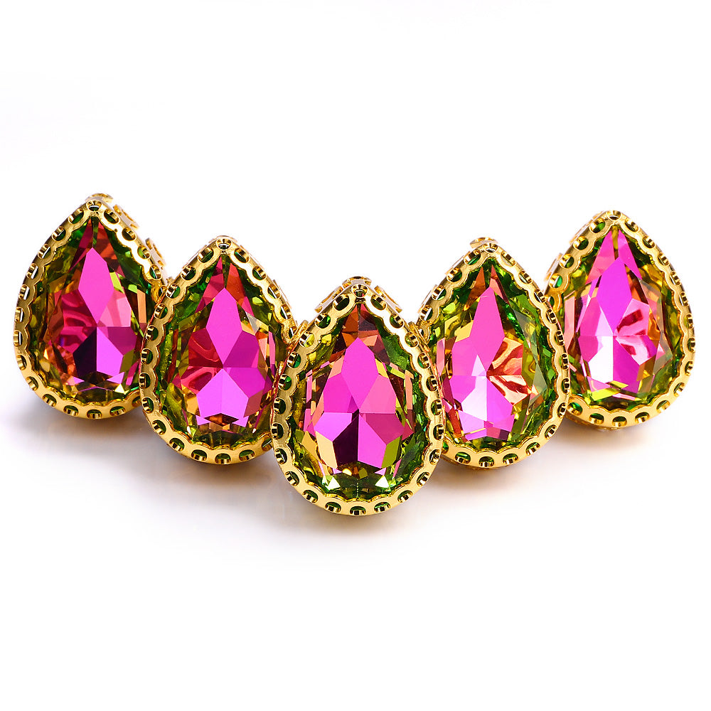 Vitrail Rose Drop Shape High-Quality Glass Sew-on Nest Hollow Claw Rhinestones WholesaleRhinestone