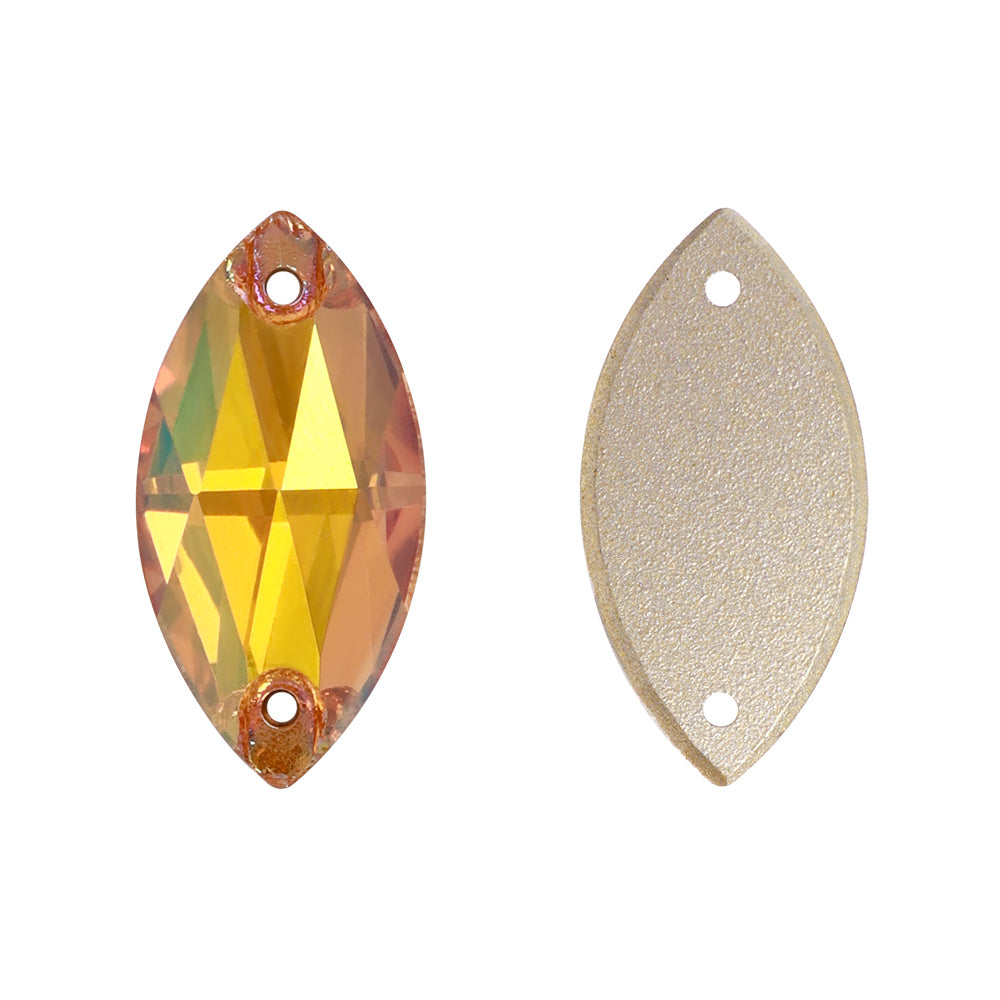 Metallic Sunshine Navette Shape High Quality Glass Sew-on Rhinestones WholesaleRhinestone