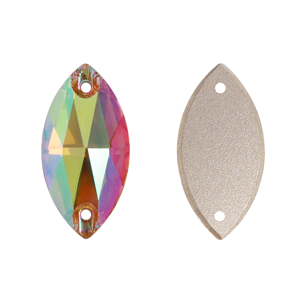 Iridescent Green Navette Shape korkealaatuiset lasi-ompelut strassit Toissijaiskuva