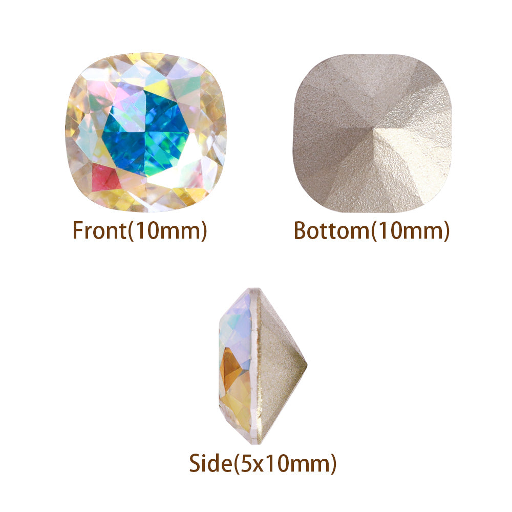 Crystal AB Cushion Square Shape High Quality Glass Pointed Back Fancy Rhinestones Второстепенное изображение товара