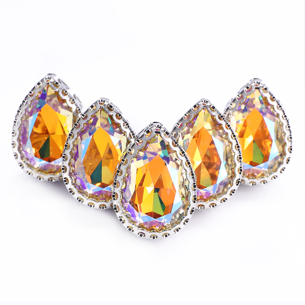Paradijs Shine Drop Shape Hoogwaardige Glazen Sewa-On Nest Hollow Claw Rhinestones