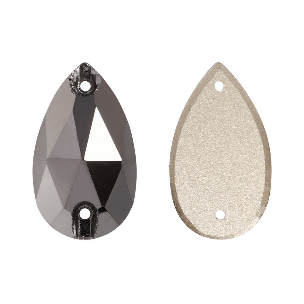 Jet Metallic Silver Drop Shape High Quality Glass Sew-on Rhinestones WholesaleRhinestone