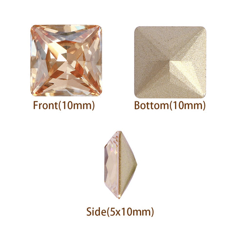 Golden Shadow Princess Square Shape High Quality Glass Pointed Back Fancy Rhinestones WholesaleRhinestone