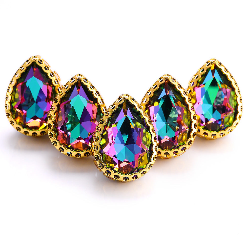 Volcano Drop Shape High-Quality Glass Sew-on Nest Hollow Claw Rhinestones