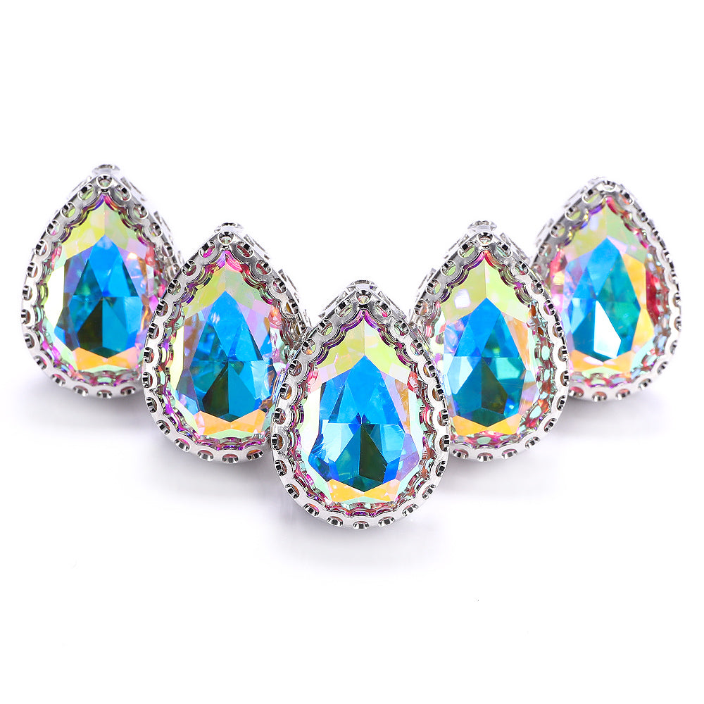 Crystal AB Drop Shape High-Quality Glass Sew-on Nest Hollow Claw Rhinestones WholesaleRhinestone