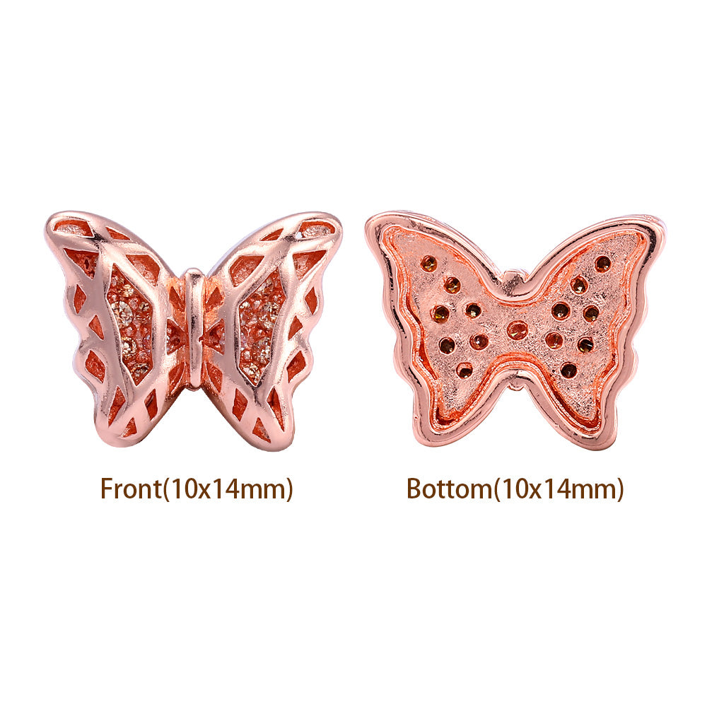 Butterfly Shape Rose Gold plated High-Quality Sew-on Alloy Charms Inlaid Cubic Zirconia