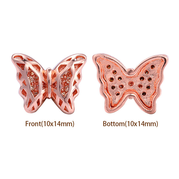Butterfly Shape Rose Gold plated High-Quality Sew-on Alloy Charms Inlaid Cubic Zirconia WholesaleRhinestone