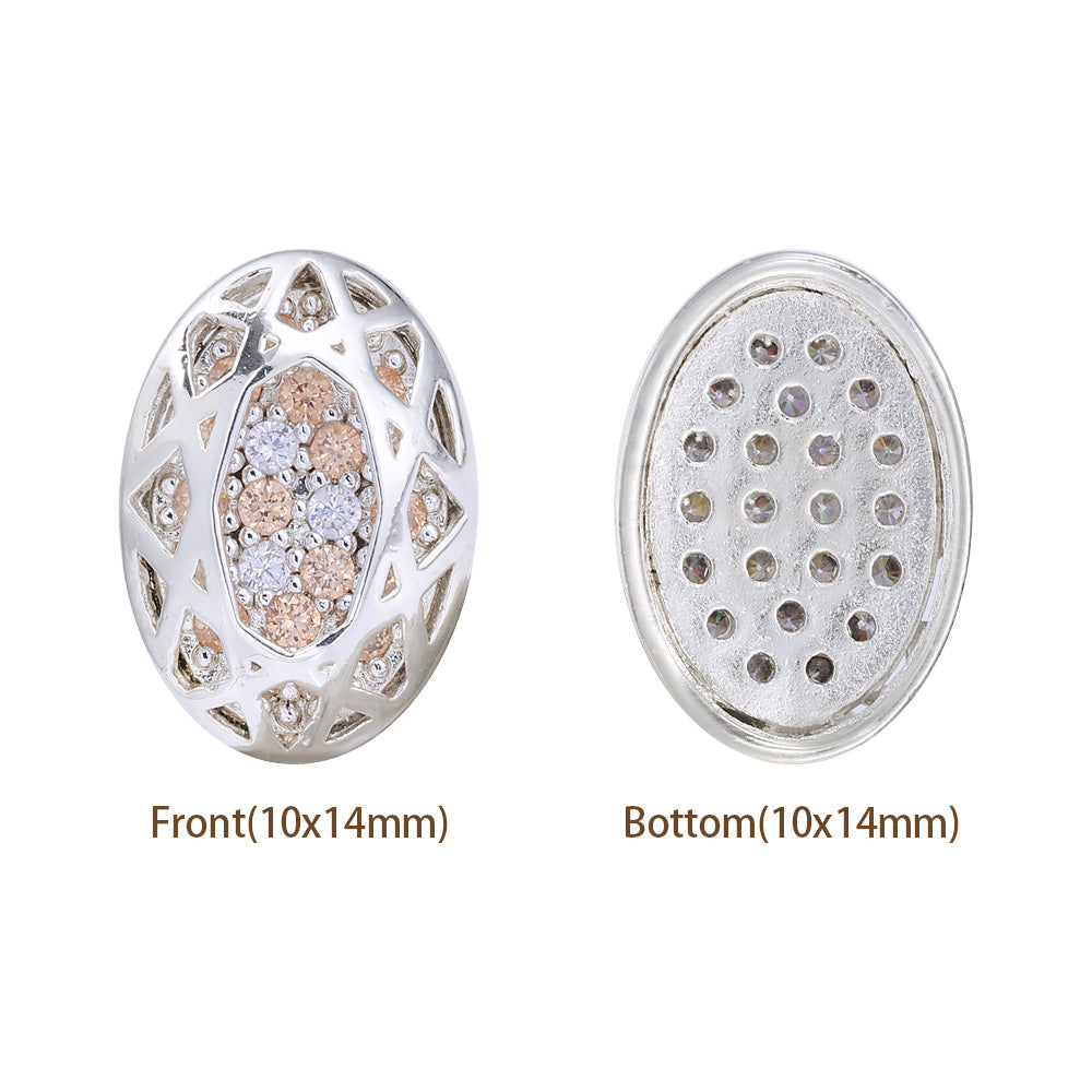 Oval Shape Silver Plated High-Quality Sew-on Alloy Charms Inlaid Cubic Zirconia