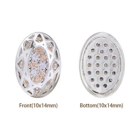 Oval Shape Silver Plated High-Quality Sew-on Alloy Charms Inlaid Cubic Zirconia