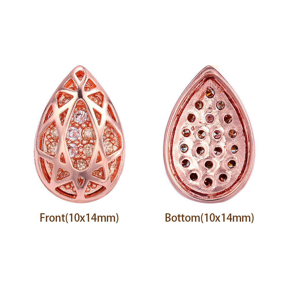 Drop Shape Rose Gold Plated High-Quality Sew-on Alloy Charms Inlaid Cubic Zirconia