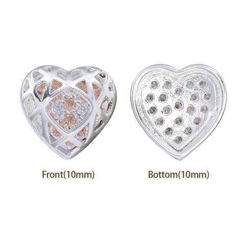 Heart Shape Silver Plated High-Quality Sew-on Alloy Charms Inlaid Cubic Zirconia