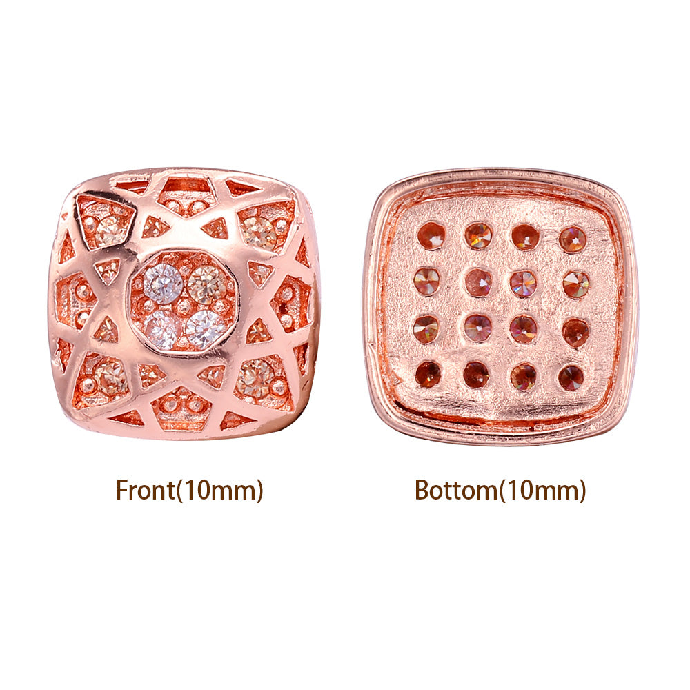 Cushion Square Shape Rose Gold Plated High-Quality Sew-on Alloy Charms Inlaid Cubic Zirconia WholesaleRhinestone