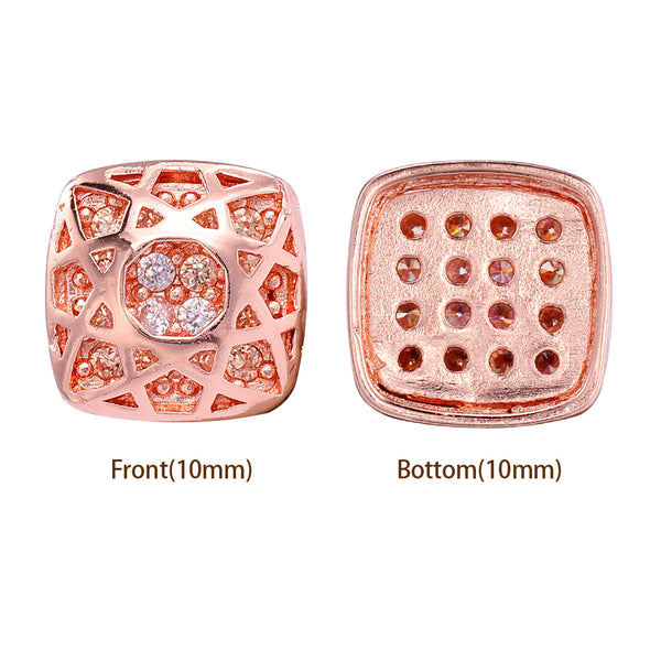 Cushion Square Shape Rose Gold Plated High-Quality Sew-on Alloy Charms Inlaid Cubic Zirconia WholesaleRhinestone