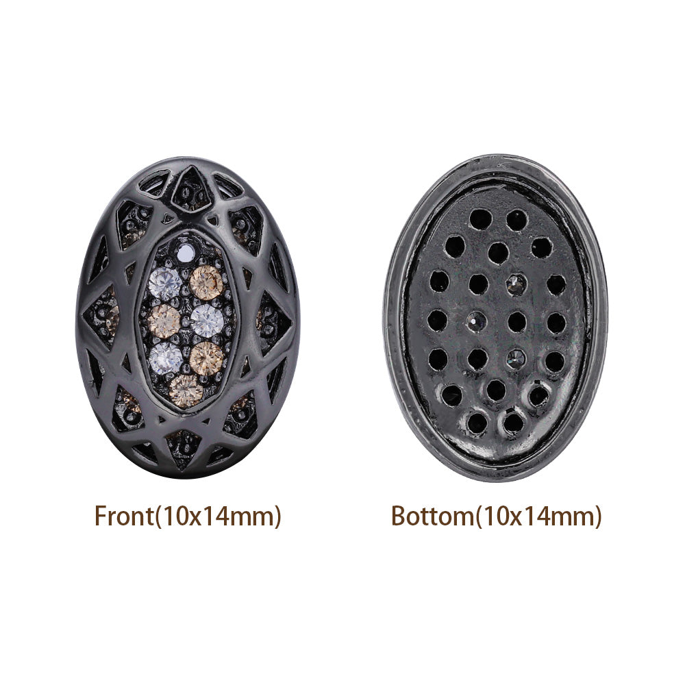 Oval Shape Hematite Plated High-Quality Sew-on Alloy Charms Inlaid Cubic Zirconia WholesaleRhinestone