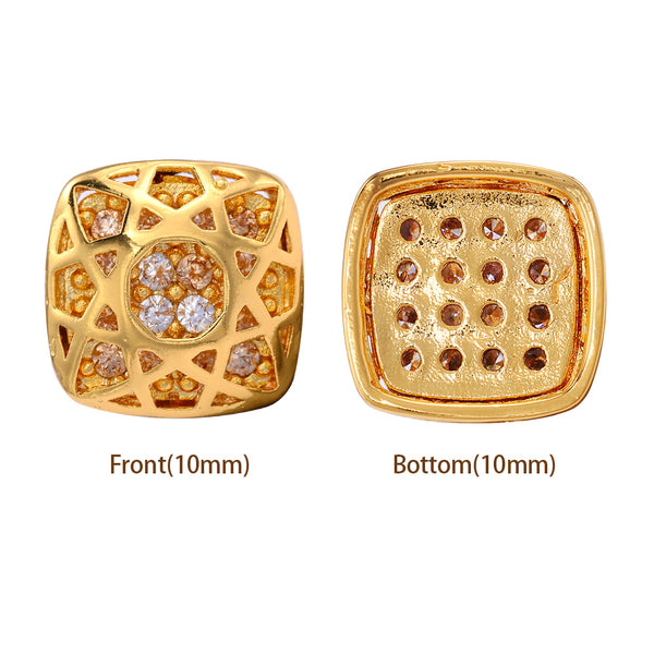 Cushion Square Shape Golden Plated High-Quality Sew-on Alloy Charms Inlaid Cubic Zirconia WholesaleRhinestone