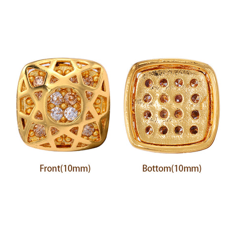Cushion Square Shape Golden Plated High-Quality Sew-on Alloy Charms Inlaid Cubic Zirconia
