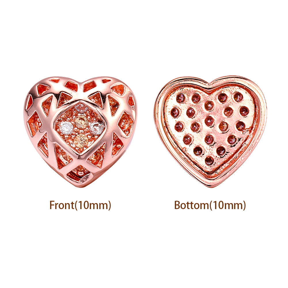 Heart Shape Rose Gold Plated High-Quality Sew-on Alloy Charms Inlaid Cubic Zirconia