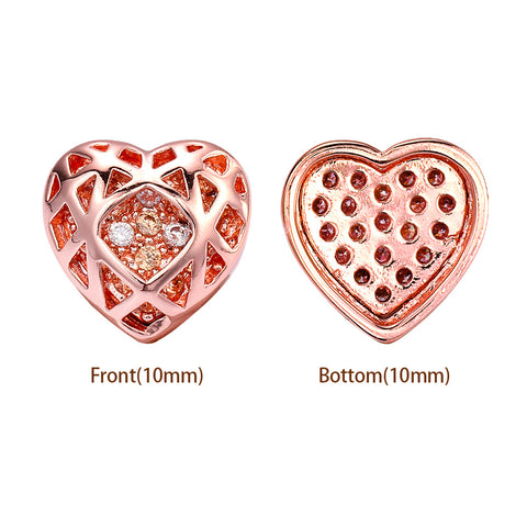 Heart Shape Rose Gold Plated High-Quality Sew-on Alloy Charms Inlaid Cubic Zirconia