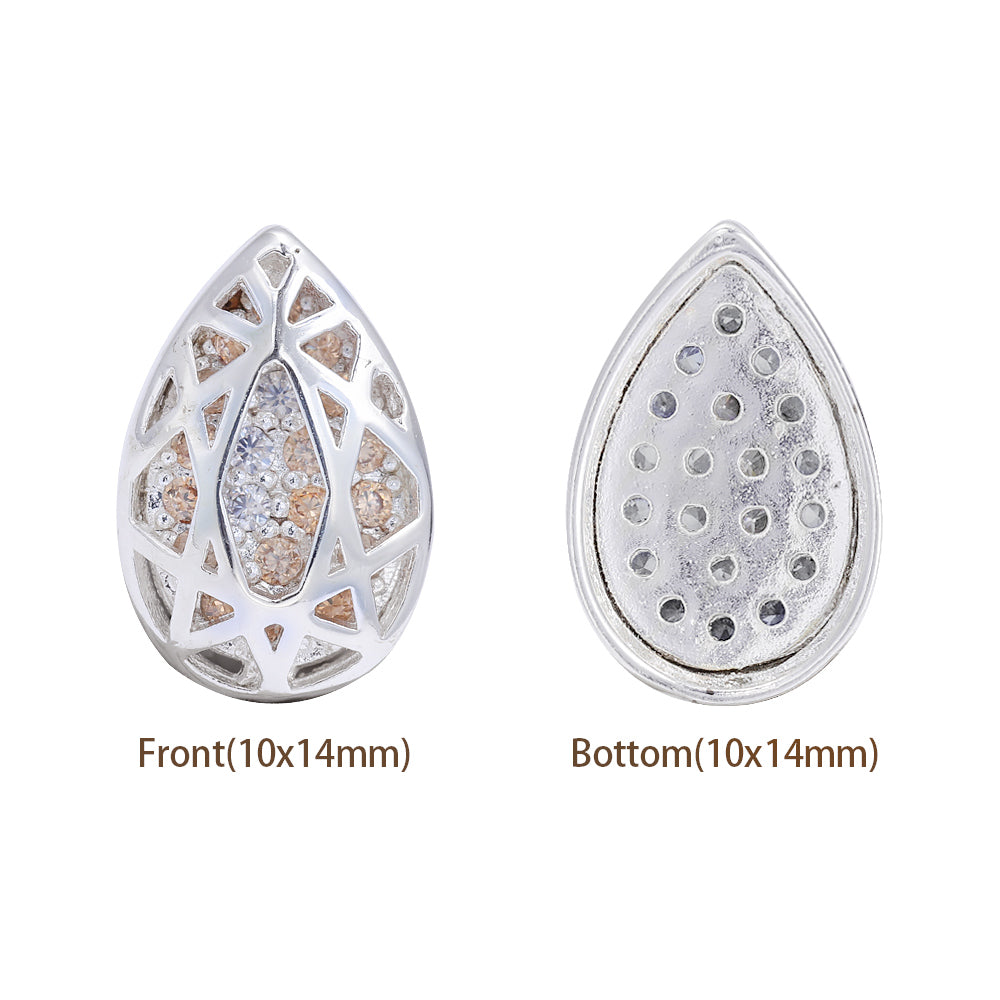 Drop Shape Silver Plated High-Quality Sew-on Alloy Charms Inlaid Cubic Zirconia WholesaleRhinestone