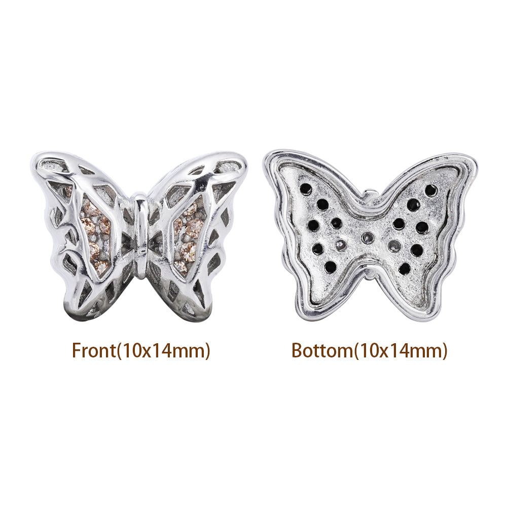 Mixed Colors Butterfly Shape Imitation Rhodium Plated High-Quality Sew-on Alloy Charms Inlaid Cubic Zirconia WholesaleRhinestone