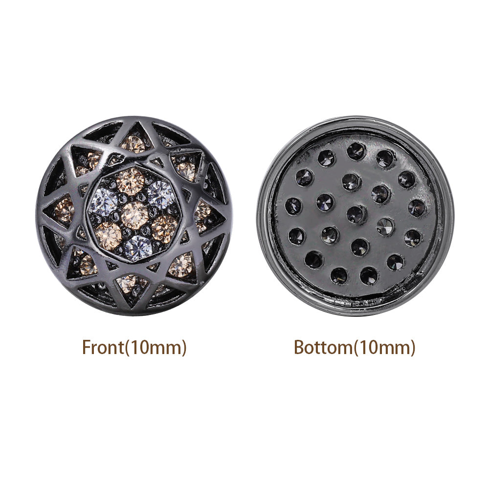 Round Shape Hematite Plated High-Quality Sew-on Alloy Charms Inlaid Cubic Zirconia WholesaleRhinestone