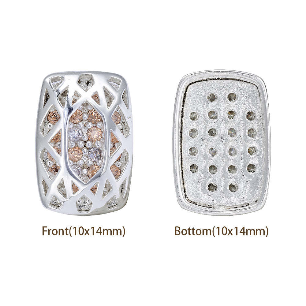 Cushion Rectangle Shape Silver Plated High-Quality Sew-on Alloy Charms Inlaid Cubic Zirconia