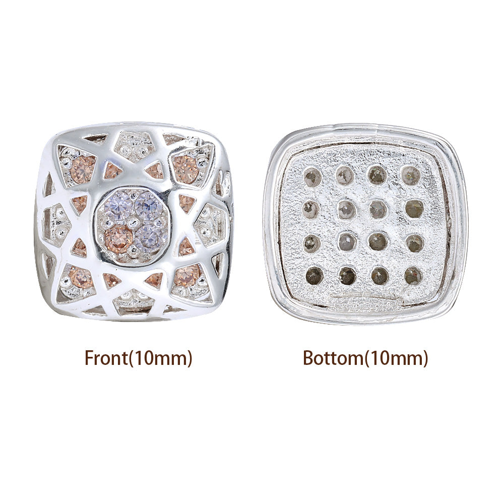 Cushion Square Shape Silver Plated High-Quality Sew-on Alloy Charms Inlaid Cubic Zirconia WholesaleRhinestone