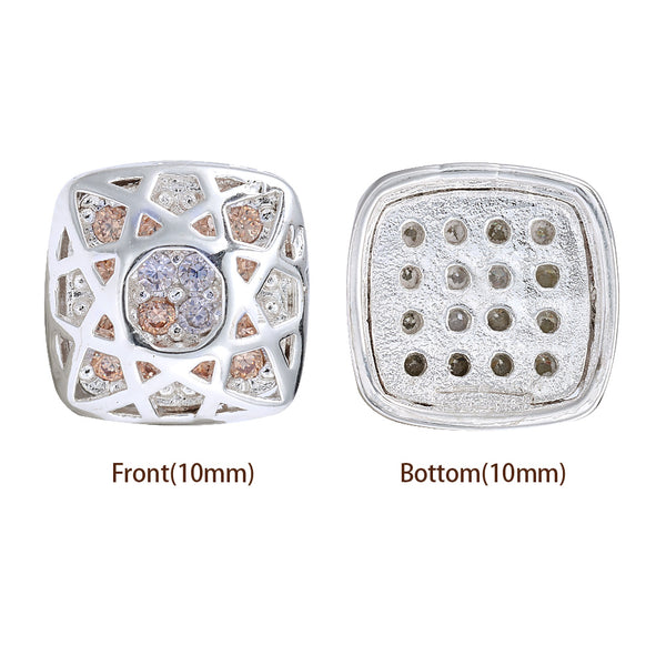 Cushion Square Shape Silver Plated High-Quality Sew-on Alloy Charms Inlaid Cubic Zirconia WholesaleRhinestone
