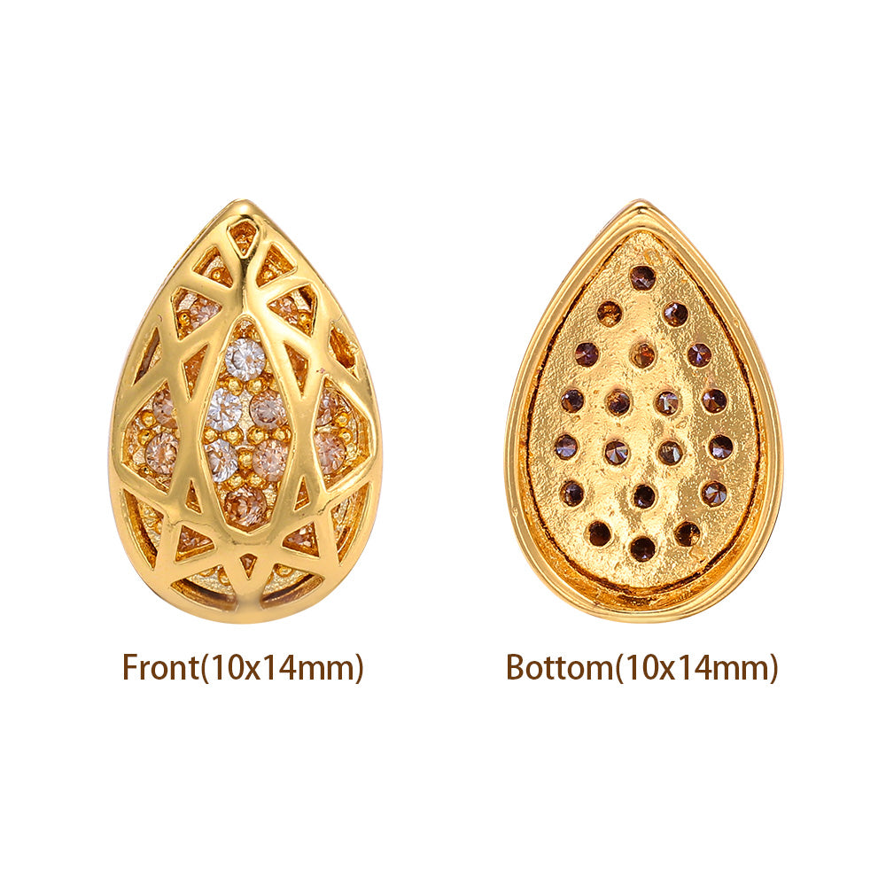 Drop Shape Golden Plated High-Quality Sew-on Alloy Charms Inlaid Cubic Zirconia