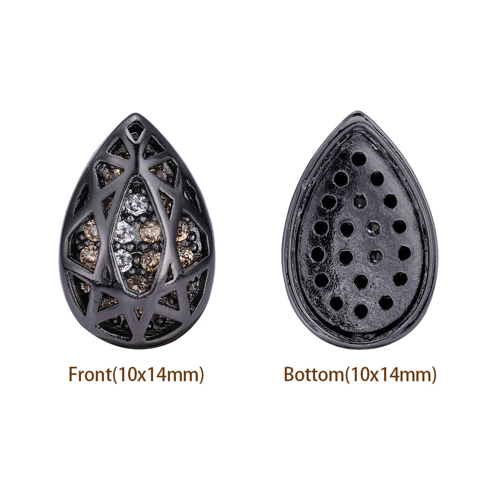 Drop Shape Hematite Plated High-Quality Sew-on Alloy Charms Inlaid Cubic Zirconia WholesaleRhinestone