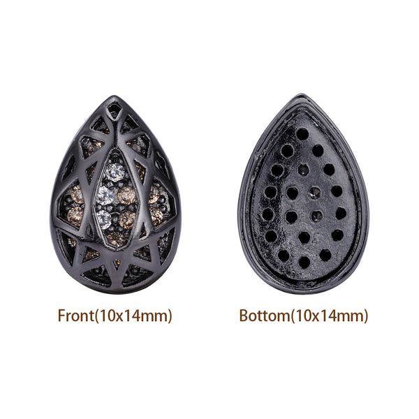 Drop Shape Hematite Plated High-Quality Sew-on Alloy Charms Inlaid Cubic Zirconia WholesaleRhinestone