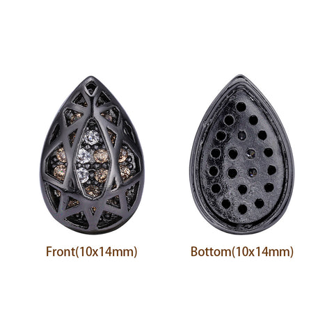 Drop Shape Hematite Plated High-Quality Sew-on Alloy Charms Inlaid Cubic Zirconia