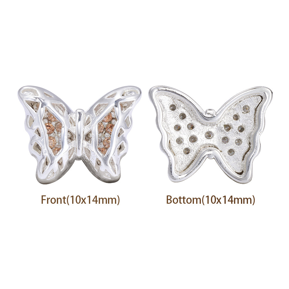 Butterfly Shape Silver Plated High-Quality Sew-on Alloy Charms Inlaid Cubic Zirconia WholesaleRhinestone