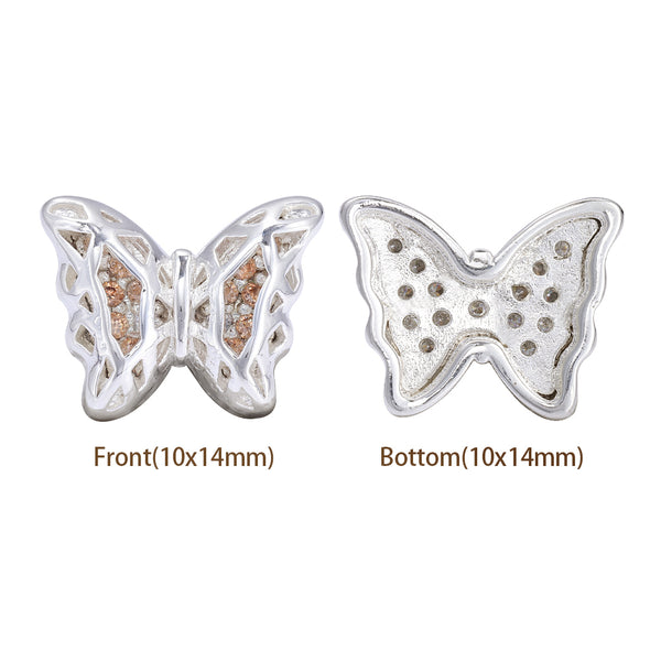 Butterfly Shape Silver Plated High-Quality Sew-on Alloy Charms Inlaid Cubic Zirconia WholesaleRhinestone