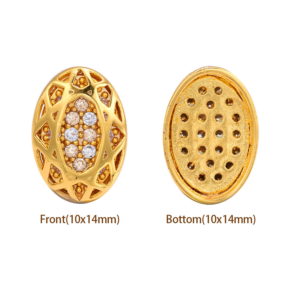 Oval Shape Golden Plated High-Quality Sew-on Alloy Charms Inlaid Cubic Zirconia