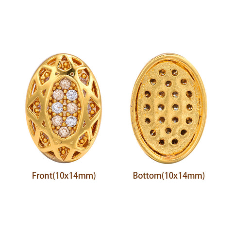 Oval Shape Golden Plated High-Quality Sew-on Alloy Charms Inlaid Cubic Zirconia