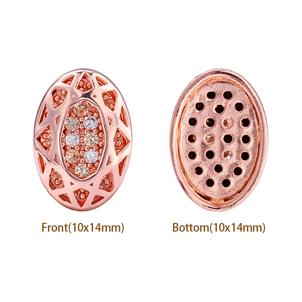 Oval Shape Rose Gold Plated High-Quality Sew-on Alloy Charms Inlaid Cubic Zirconia WholesaleRhinestone