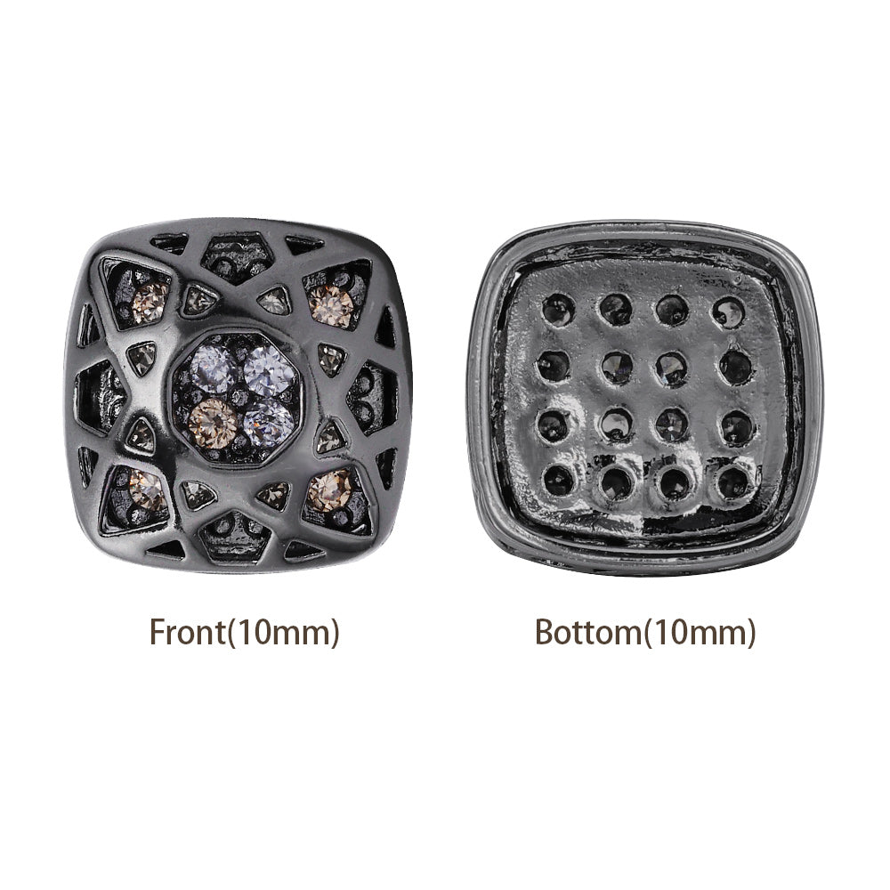 Cushion Square Shape Hematite Plated High-Quality Sew-on Alloy Charms Inlaid Cubic Zirconia WholesaleRhinestone