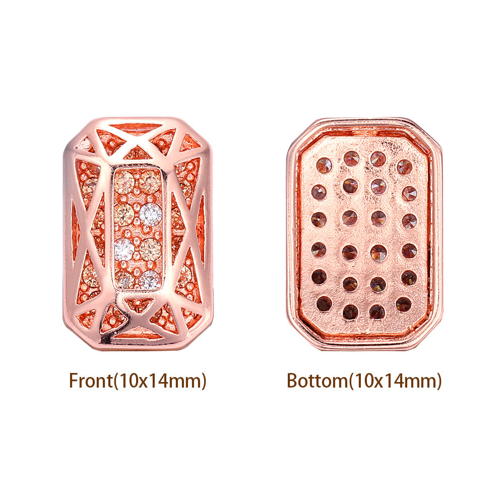 Octagon Shape Rose Gold Plated High-Quality Sew-on Alloy Charms Inlaid Cubic Zirconia