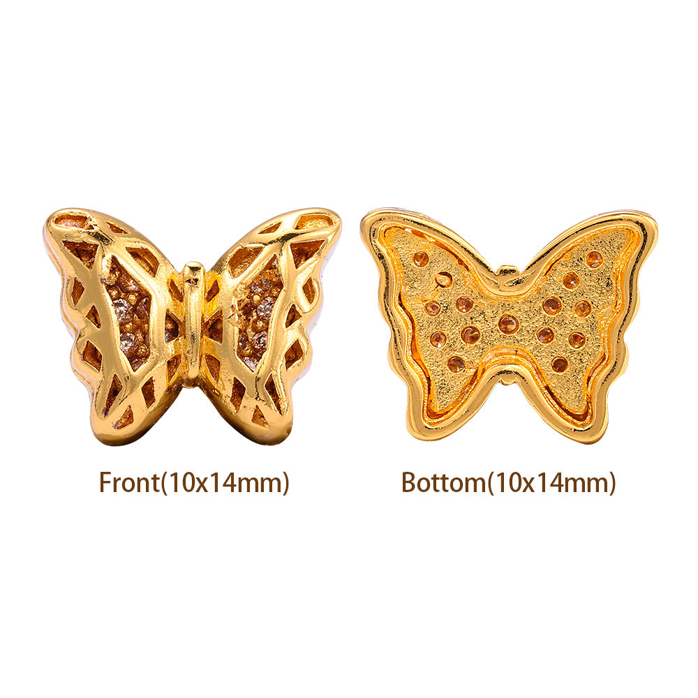 Butterfly Shape Golden Plated High-Quality Sew-on Alloy Charms Inlaid Cubic Zirconia