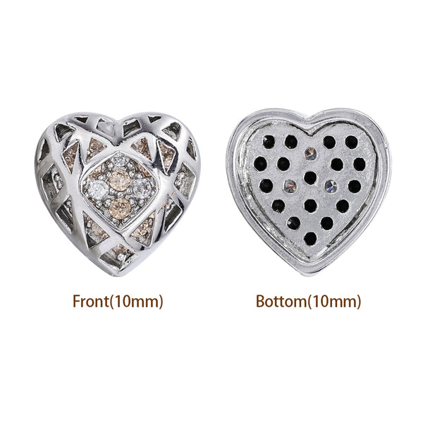 Heart Shape Imitation Rhodium Plated High-Quality Sew-on Alloy Charms Inlaid Cubic Zirconia WholesaleRhinestone