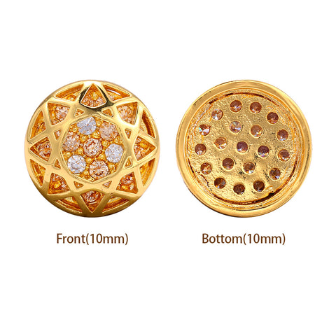 Round Shape Golden Plated High-Quality Sew-on Alloy Charms Inlaid Cubic Zirconia