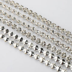 10 Yards Crystal Glass Rhinestones Banding 1 Row Round- Silver setting WholesaleRhinestone