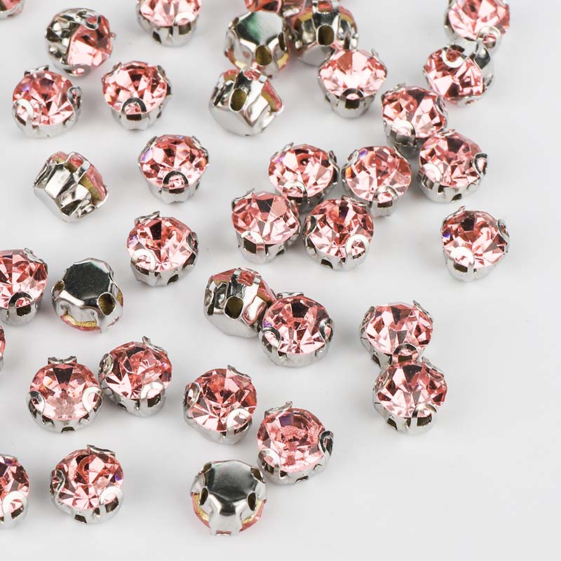 Light Pink Sewing 3D Claw Rhinestones Silver Base WholesaleRhinestone メイン画像