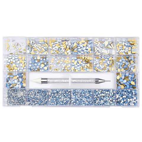 Mixed Multi Shapes Blue Opal Glass Fancy Rhinestone Kit Box For Nail Art HZ2117 WholesaleRhinestone