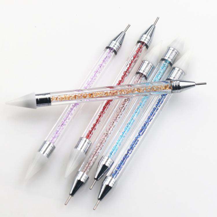 3 Pcs Dual-ended Dotting Pen, Dual-Ended Nail Rhinestone Picker Wax Nail  Rhinestones Picker Pen Rhinestone Studs Picker Wax Pen (Pink, Purple, Blue)