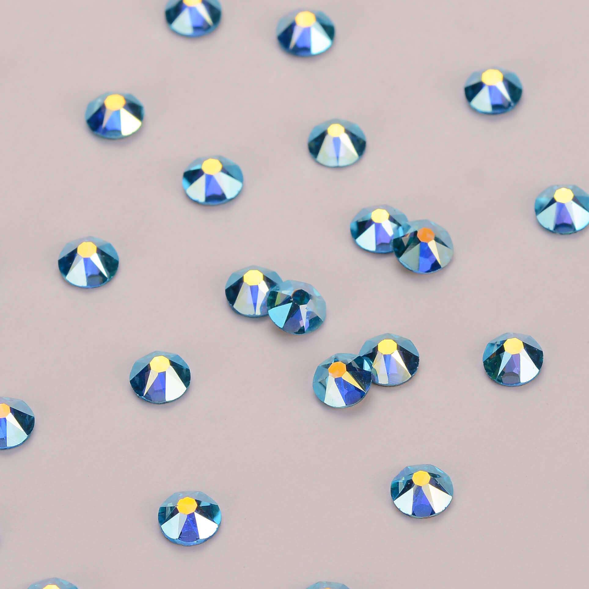 Aquamarine AB Glass Flat Back Glue-on Rhinestones 16 Cut Facets WholesaleRhinestone