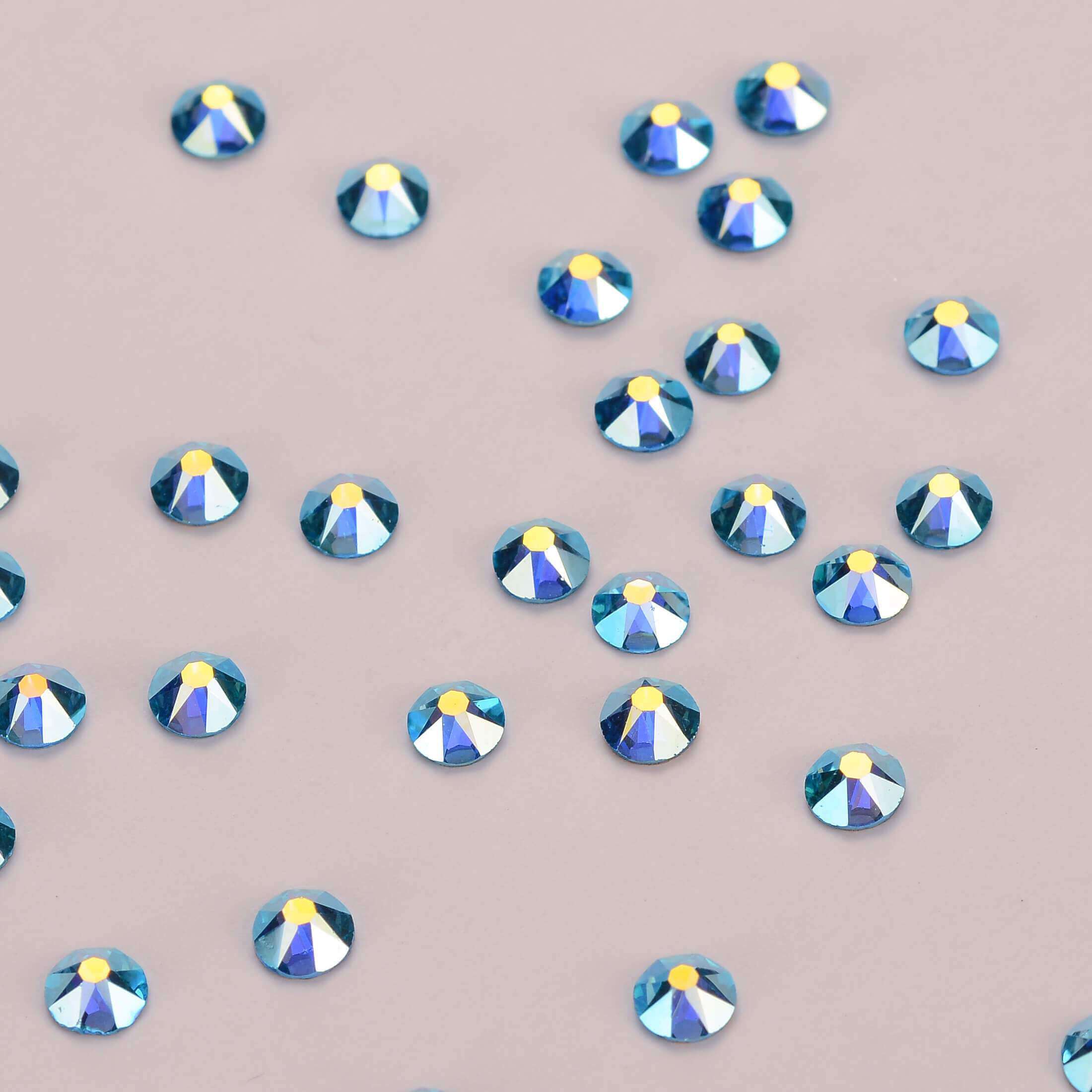 Aquamarine AB Glass Flat Back Glue-on Rhinestones 16 Cut Facets WholesaleRhinestone